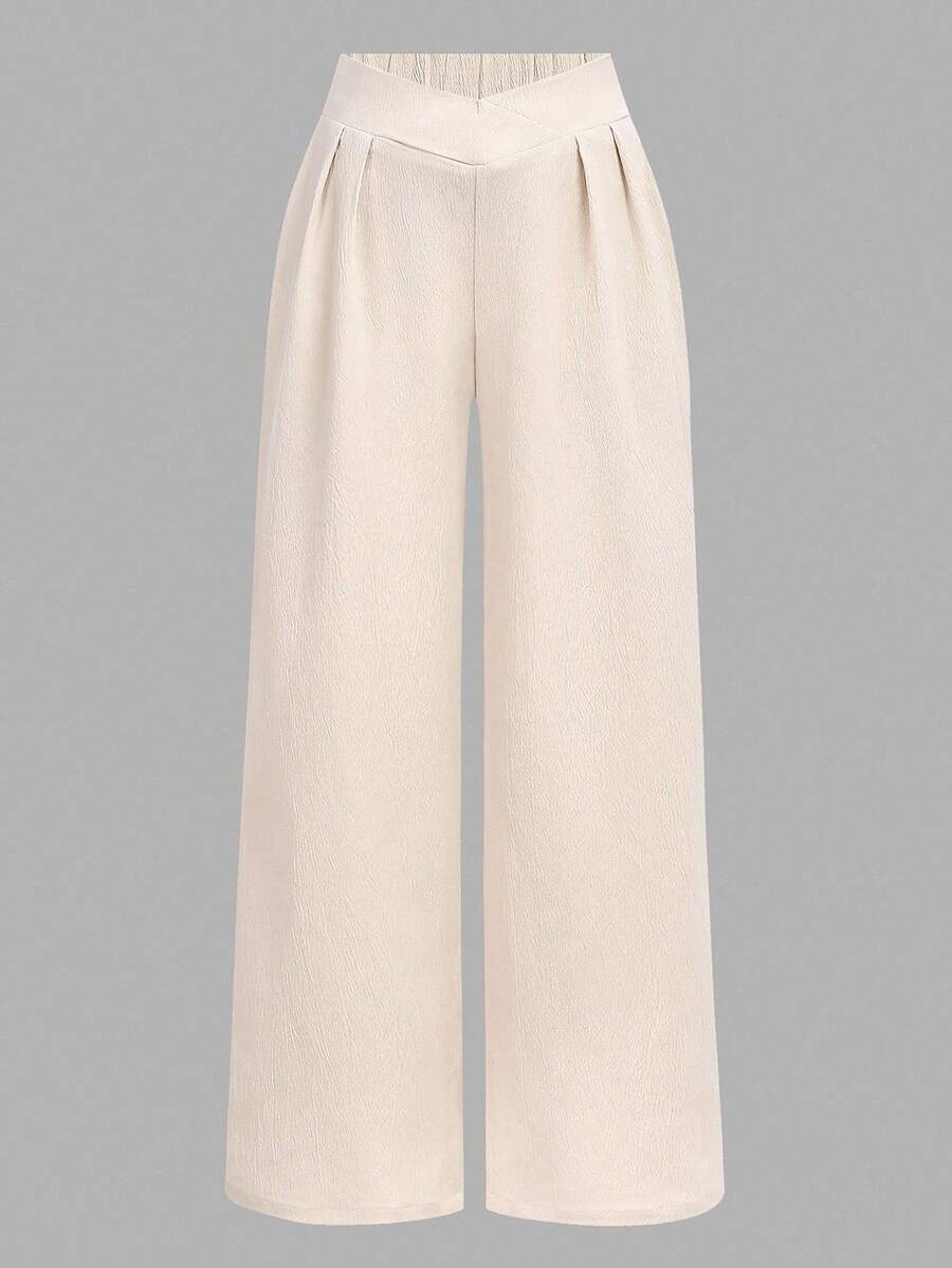 Girlism Apricot Elastic Waist Pleated Loose Fit Pants For Teen Girls, Elegant For Commuting, All-Match & Versatile/Activities/Autumn/Winter/Halloween,Glowmode,Fall,Christmas/Holiday/Festival/Winter,Halloween,Fall,Winter,Autumn,Christmas,Y2k,Summer - Apricot - View 1