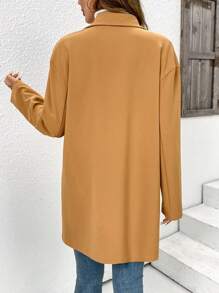 EMERY ROSE 全新女式纯色翻领薄款长袖优雅口袋夹克 - 卡其色 - 查看 2