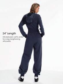 GLOWMODE 24" Everyday Terry Off-Duty Ribbed Waist Hem Zip-Up Hoodie Jumpsuit Bodysuit With Side Pockets Daily Casual Wear Fall Winter - Iron Gray - View 3