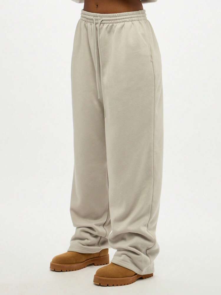 SUMWON WOMEN Spodnie dresowe z szerokimi nogawkami i nadrukiem logo