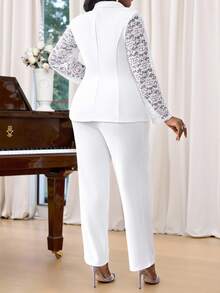 SHEIN Lady Fleurora Spring And Summer Elegant Commuting Office Wedding White Knitted Lace Lapel Contrast Lace Ruffle Neck Midi Long Sleeve Plus Size Faux Fur Coats Summer Outfits For Women Wedding Guest Dress Women Business Casual Woman Office Outfits For Women Birthday Outfits For Women Women Clothing Summer Business Casual Women Teacher Outfits For Women Fall Clothes For Women 2 Piece Sets Woman Business Casual Woman Office Outfits For Women Women Two Piece Sets Blazers For Women