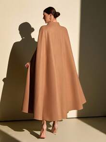CLARA VERO Camel Wool Cape Overcoat For Women – Elegant Double-Breasted Winter Cloak With Belt, High Neck, And Button Details - Camel - View 3