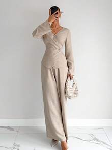 Siren Gaze New Autumn Waist Shirt Suit, Elegant Two-Piece Suit, Linen Waist Shirt, Casual Suit, Teacher's Day, Travel, Airport Wearet Modest Two Piece Set Comfortable Two Piece Set Winter