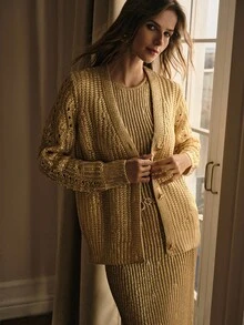 MOTF PREMIUM BUTTON UP V NECK CARDIGAN - Gold - View 7