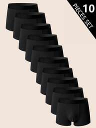Manfinity Underwear&Sleepwear Basics 10pcs/Pack Men's Comfortable Solid Color Boxer Briefs Men Black Boxer Briefs Pack Of Panties Black Underwear Black Panties 10 Piece Underwear Set