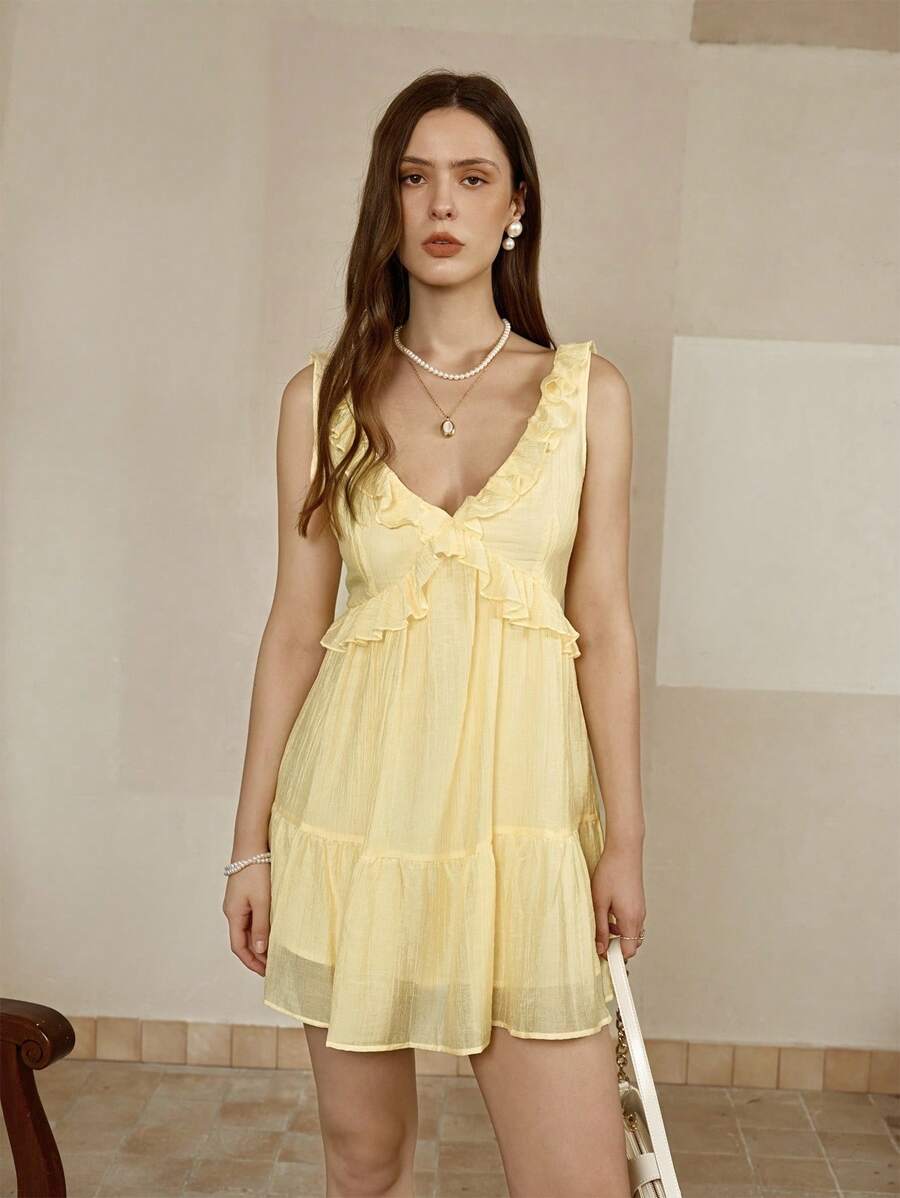 TrendSteals Gaun Wanita Polos Modis, Cocok untuk Musim Panas - Kuning - View 1