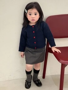 DAZY 婴幼儿女童纯色圆领长袖开衫，韩版，秋冬