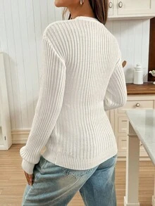 SHEIN 孕妇纯色长袖裹身式哺乳毛衣