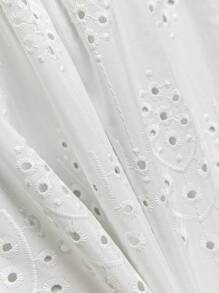 Bóhologie 女式 V 领度假烂花刺绣层叠荷叶边下摆泡泡袖迷你连衣裙