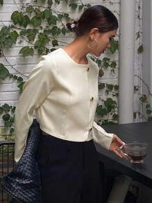 Livesso 女士新款常规款短夹克，秋季 - 杏色 - 查看 3