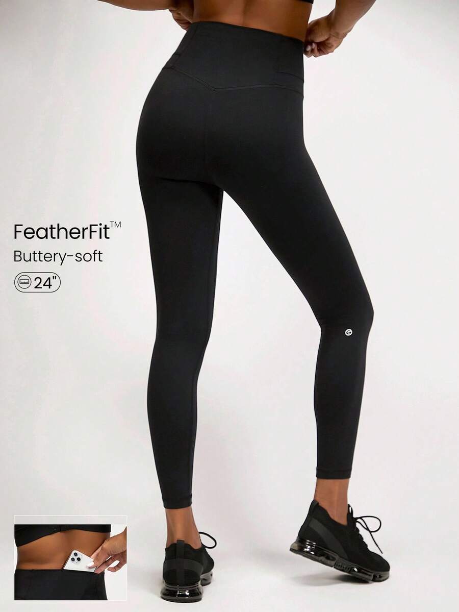 GLOWMODE 24" FeatherFit™ 7/8 Xà cạp yoga Kéo dài Cao Dây thắt lưng Khỏe mạnh Quần tất Với Trở lại Túi điện thoại