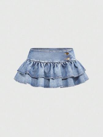 Grunge Punk Gonna di jeans mini con vita bassa sexy, doppio volant, stile retrò Y2K, colore blu
