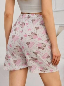 EURMUSE Damen 2 Pack süßer Bären Muster mit Fake-Tunnelzug Detail Homewear Lounge Shorts Set - Verschiedenfarbig - Übersicht 2