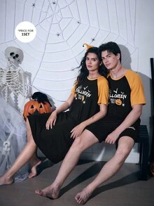 CoupledUp 女式万圣节印花撞色插肩袖T恤睡裙，适合万圣节派对 - 彩色 - 查看 7