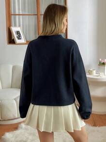 EURMUSE Áo khoác tay dài họa tiết vá trơn đơn giản - Màu xanh lam - Xem 2