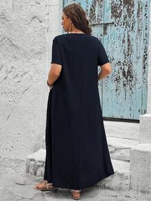 SHEIN CURVE+ Große Größen Lässiges luftiges Damenkleid für Frühling und Sommer mit Taschen