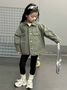 DAZY Young Girl Casual Korean Style Long Sleeve Washed Denim Jacket Fall,Winter - Green - View 1