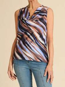 SHEIN LUNE Women's Summer Tank Top, Abstract Print Swing Neck Elegant Blouse - Multicolor - View 1