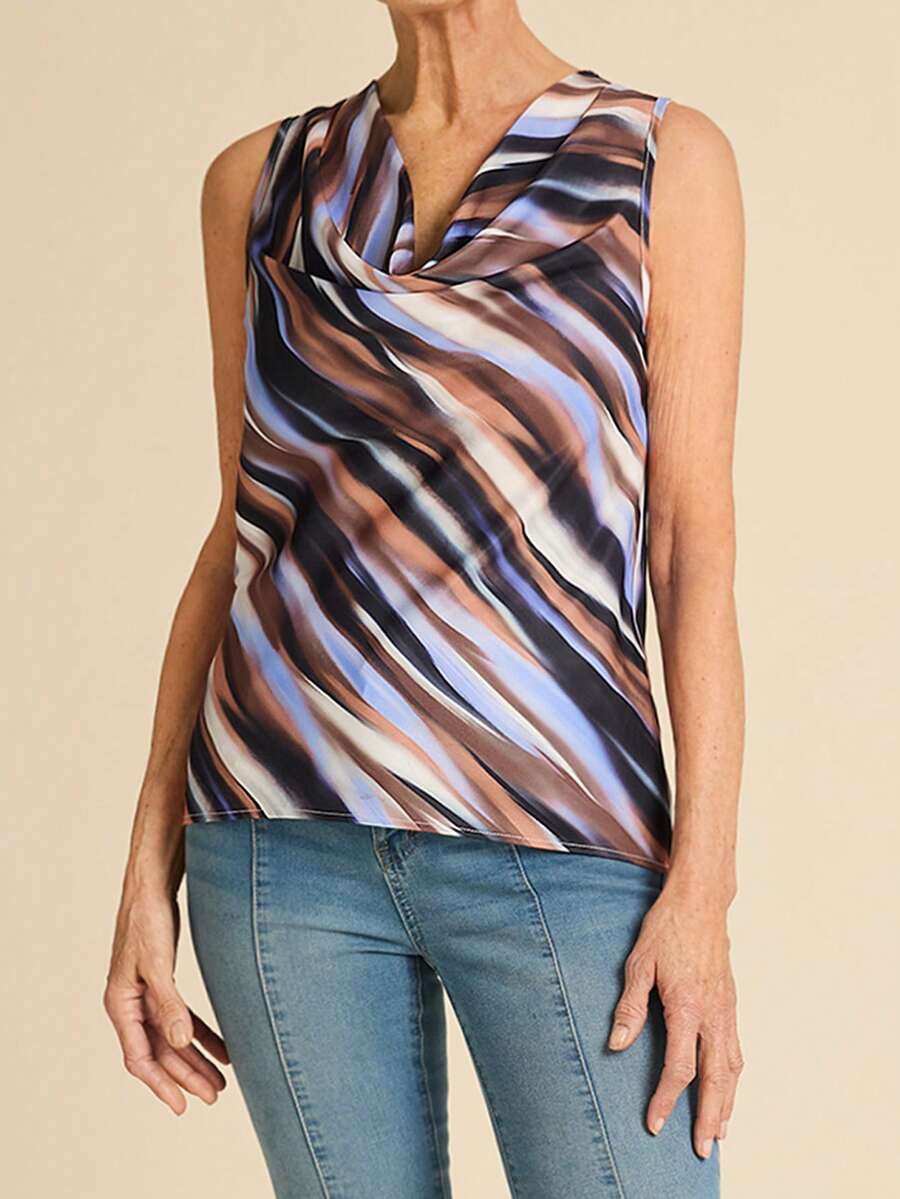 SHEIN LUNE Women's Summer Tank Top, Abstract Print Swing Neck Elegant Blouse - Multicolor - View 1