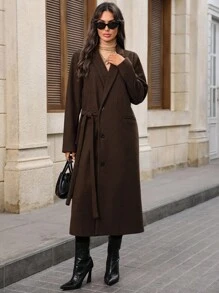 EMERY ROSE Women's Fashionable & Versatile Overcoat, Autumn/Winter Fall Overcoat Teacher - Coffee Brown - View 1