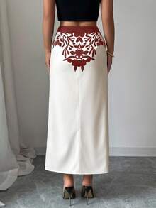 Elenzga Women's Vintage Floral Print Split Hem Summer Skirt Fall Cloth For Women