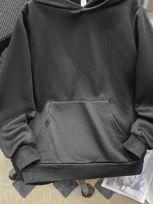 SHEIN 青少年男童休闲宽松舒适百搭纯色卫衣，纯色卫衣，卫衣，卫衣，冬季，秋季，所有款式，秋季上衣 - 深灰色 - 查看 6
