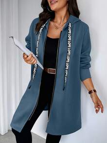 Calvaya Plus Size Loose Casual Warm Long Zip-Up Hooded Sweatshirt Jacket, Suitable For Autumn/Winter Fall