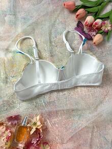 FloralLove Romantic, Fresh, Gentle, Sweet Embroidered Floral Balconette 1/2 Cup Underwire Bra With Adjustable Straps And Bow Accent, Women's Lingerie, Yellow Embroidered Bra - Yellow - View 2