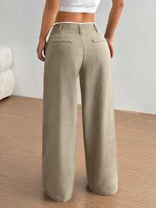 Flirla Pantalones rectos estilizados y finos para mujeres - Caqui - Ver 2