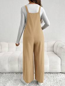 SHEIN 孕妇休闲可调节肩带宽松连体裤 - 卡其色 - 查看 2