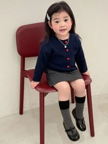 DAZY 婴幼儿女童纯色圆领长袖开衫，韩版，秋冬