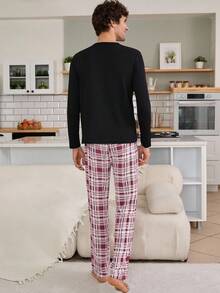 RueChic Men Plaid Printed Puzzle Printed Cotton Valentine's Day Couple Regular Homewear Set