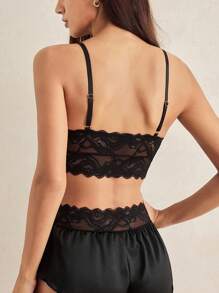 Charlaine French Style Black Lace Patchwork Solid Color Women's Bra - Black - View 2