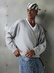 NEON BLANC Men's Casual Versatile Contrast Collar 2 In 1 Knit Top , Fall Winter - Grey - View 2