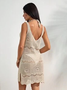 SHEIN Tall Dams Hollow Out Summer Beachwear Kort Boho Crochet Cover Up Dress - Aprikos - Visa 2