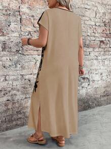 EMERY ROSE Spring Women Plus Size Colorblock Floral Print Short Sleeve Dress