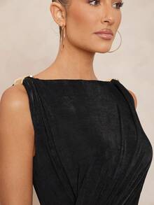 Lumalex 女式船领精致系带无袖A字喇叭裙 - 黑色 - 查看 3