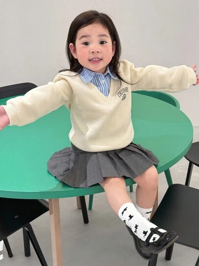 DAZY 女婴韩版条纹撞色长袖卫衣，秋冬季幼儿女童服装