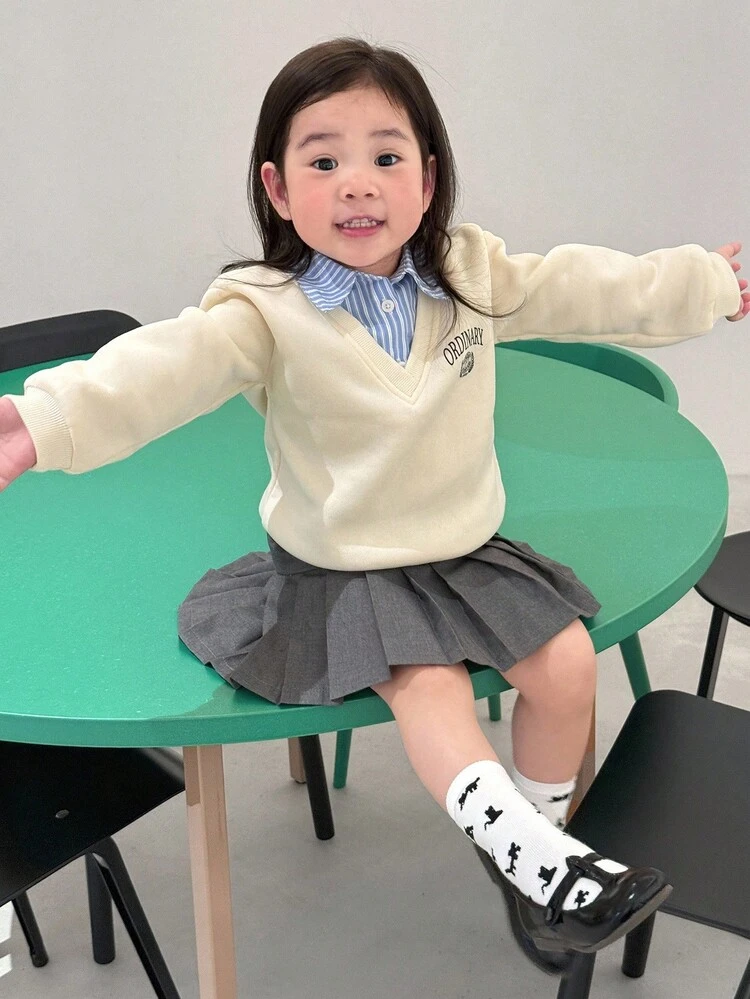 Baby Girls' Korean Style Striped Color Block Long Sleeve Sweatshirt, Autumn/Winter Toddler Girls Clothes