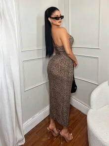 SHEIN SXY Robe léopard sexy ajourée - Multicolore - Voir 2