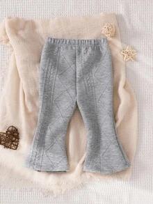 SHEIN 1 件婴儿女孩/幼儿舒适休闲针织麦穗图案喇叭裤，适合秋冬外出、上学、旅行和各种场合