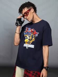 Transformers X SHEIN 男式机器人图案圆领短袖T恤 - 黑色 - 查看 4