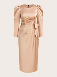 Ellevyn Plus Size Women's Satin Long Sleeve Waist Cinched Dress, Champagne Color, Suitable For Autumn And Winter Dresses For Women Dresses For Women Elegant Fall Dresses For Women Elegant Dresses For Women Maxi Dresses For Women Plus Size Dresses Long Sleeve Dress Fall Dresses Dresses For Women Party Halloween Costumes Halloween Clothes Plus Size Women Clothes Festival Outfits For Women Winter Clothes Women's Fall Clothes Going Out Outfits Festival Outfit Autumn Clothes - Champagne - View 8