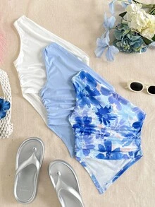 SHEIN Conjunto de 3 piezas con tirantes cómodos y bajo asimétrico para niñas preadolescentes de estilo casual - Azul - Ver 2