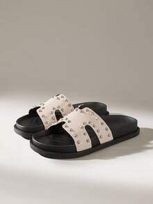 Solecia Women's Fashion Black Simple Metal Studded Double Layer Thick Sole Comfortable Slip-On Mules, Suitable For Commuting, Dates, Parties And Other Occasions