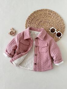 SHEIN 女婴可爱百搭粉色保暖长袖风衣，秋冬季