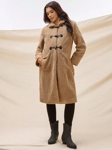 Boho Mama Maternity Solid Color Minimalist Daily Wear 3-In-1 Long Sleeve Jacket  Winter Coats   Faux Fur Coats  Boho  Winter Coat  Fleece Winter Coat - Khaki - View 4