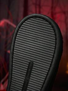 WB Horror X SHEIN Fashionable Men&Women Black Embroidered Mask Non-Slip Indoor Slippers Soft Plush Warm Winter House Shoes Durable Sole, Home Bedroom Air-Conditioned Room Spring Autumn Unisex - Black - View 10