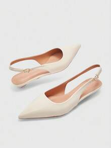 CUCCOO BIZCHIC Women's Pointed Toe Low Heel Flat Slingback Shoes, Minimalist Style Comfortable Beige Color Backless Flats, Suitable For Work And Commute For Christmas - Beige - View 6