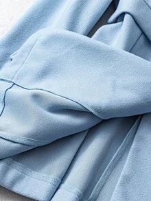 GlowEve CURVE Áo khoác len dài vừa phải thời trang cỡ lớn có dây thắt eo, trang trí nút vàng, phong cách cao cấp thích hợp cho các buổi tụ tập, thường ngày, đi làm, ngày lễ tình nhân, lễ Halloween - Màu xanh nhạt - Xem 6